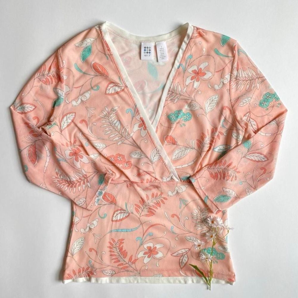 Y2K pink floral mesh top
